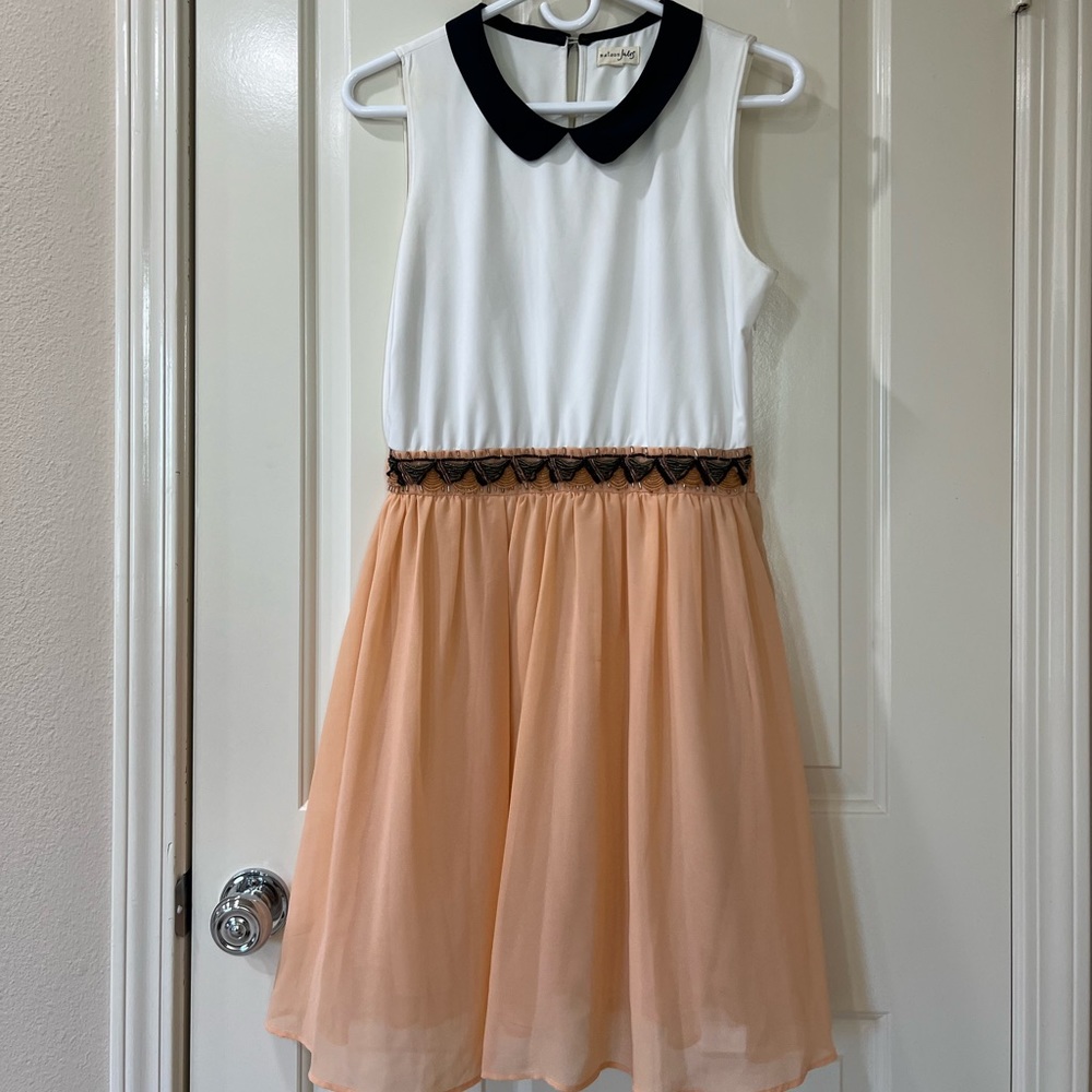 Maison Jules Collard Dress Women's Size Medium Colored Bottom White Blue Peach